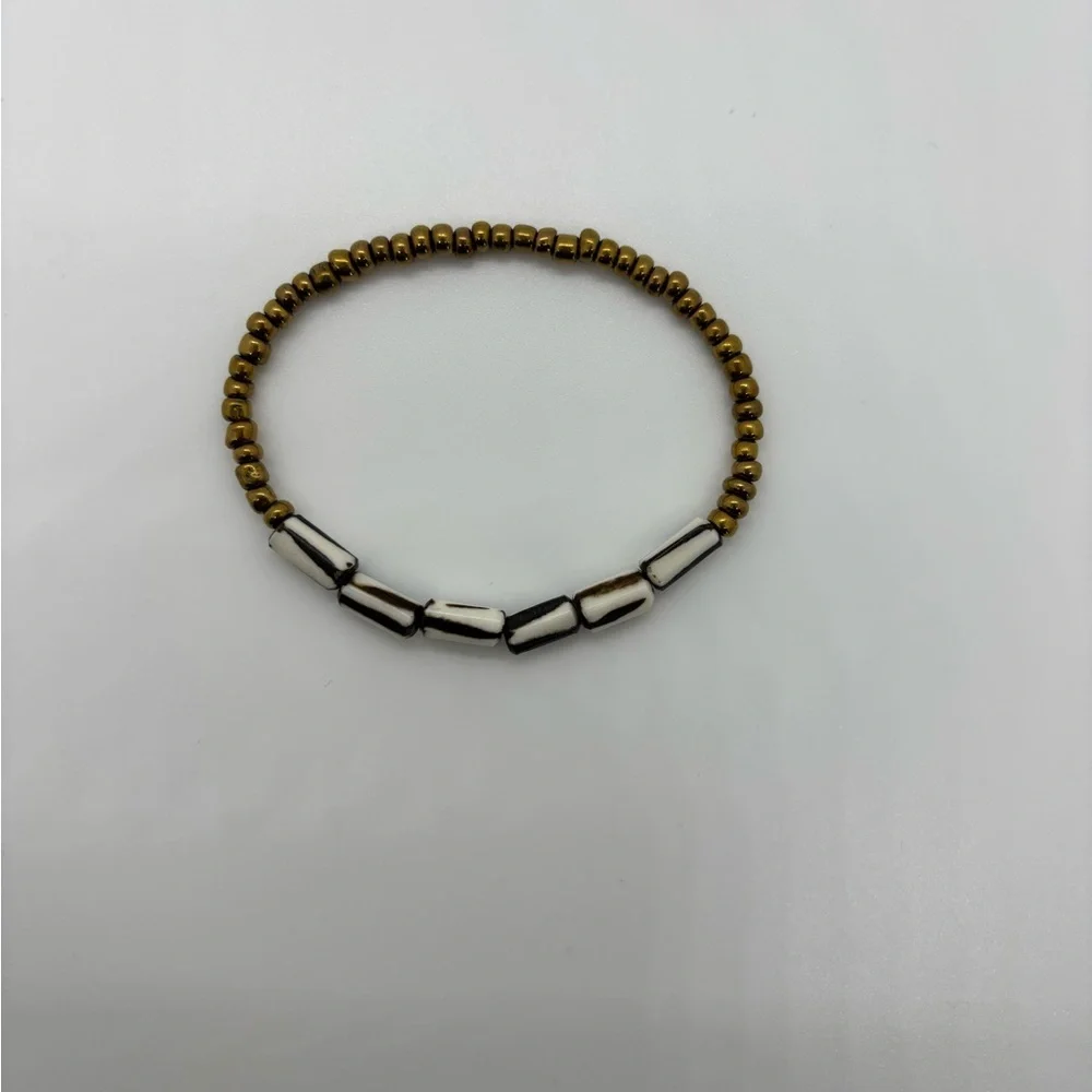 NEW Kenyan Bracelet – Gold Tone Beaded Fair Trade – Stretch